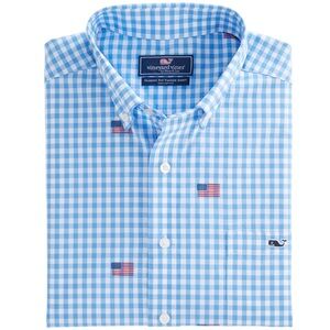 Vineyard Vines American Flag Blue Check Tucker Shirt. Size M. July 4th Patriotic